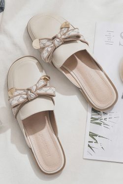 2025 Spring/Summer Sheepskin Evening Shoes for Women - Fairy Style Flat Lazy Half Slippers for Outdoor Wear
