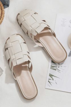 2025 Spring/Summer Sheepskin Evening Shoes for Women - Fairy Style Flat Lazy Half Slippers for Outdoor Wear