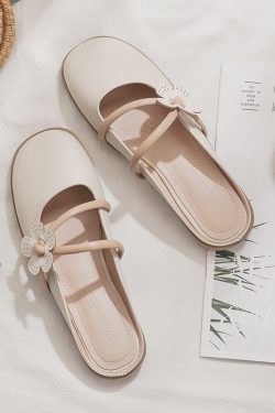 2025 Spring/Summer Sheepskin Evening Shoes for Women - Fairy Style Flat Lazy Half Slippers for Outdoor Wear