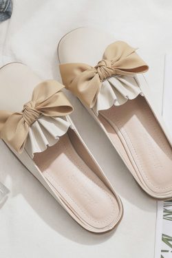 2025 Spring/Summer Sheepskin Evening Shoes for Women - Fairy Style Flat Lazy Half Slippers for Outdoor Wear