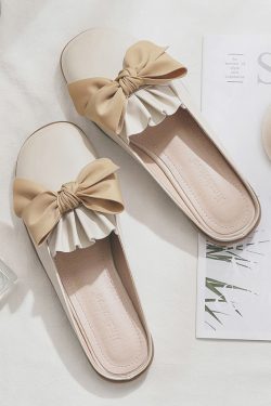 2025 Spring/Summer Sheepskin Evening Shoes for Women - Fairy Style Flat Lazy Half Slippers for Outdoor Wear