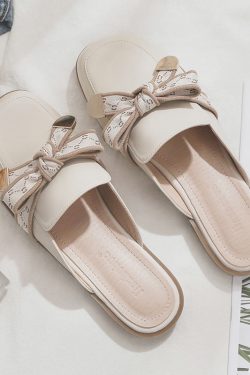 2025 Spring/Summer Sheepskin Evening Shoes for Women - Fairy Style Flat Lazy Half Slippers for Outdoor Wear