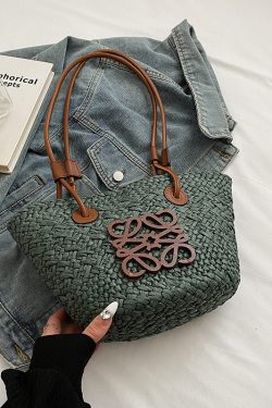 2025 Spring/Summer Women's Minimalist Woven Beach Bag, Casual Shoulder Bag for Vacation, High-End Fashion Style
