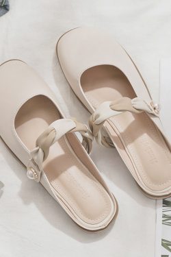 2025 Spring/Summer Women's Sheepskin Open-Toe Half Slippers - Lazy French Style Loafers for Effortless Chic