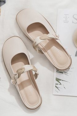 2025 Spring/Summer Women's Sheepskin Open-Toe Half Slippers - Lazy French Style Loafers for Effortless Chic