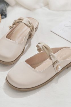 2025 Spring/Summer Women's Sheepskin Open-Toe Half Slippers - Lazy French Style Loafers for Effortless Chic