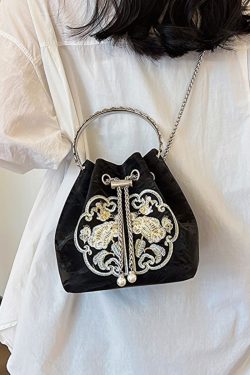 2025 Summer Chinese Style Embroidered Bucket Bag for Women - Versatile Handheld Crossbody Bag in National Fashion