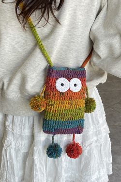 2025 Summer Cute Gradient Knitted Crossbody Phone Bag for Women - Quirky Small Bag, Perfect for Y2K and Festival Style