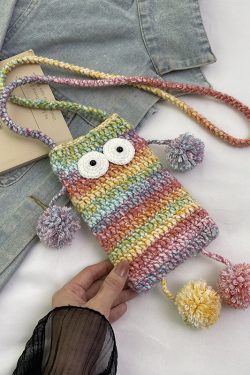 2025 Summer Cute Gradient Knitted Crossbody Phone Bag for Women - Quirky Small Bag, Perfect for Y2K and Festival Style