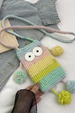 2025 Summer Cute Gradient Knitted Crossbody Phone Bag for Women - Quirky Small Bag, Perfect for Y2K and Festival Style