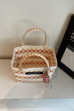 2025 Summer Fashion Woven Handheld Bag for Women - Stylish Bamboo Vegetable Basket for Beach Vacation