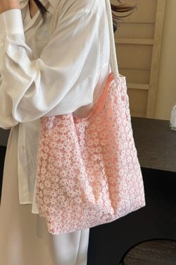 2025 Summer Floral Lace Hollow Small Round Fabric Tote Bag for Women - Large Capacity Commuting Shoulder Bag