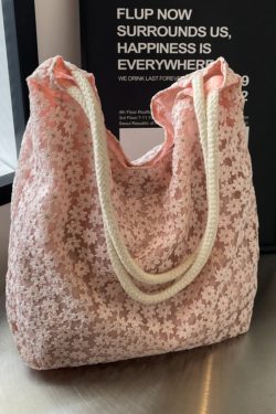2025 Summer Floral Lace Hollow Small Round Fabric Tote Bag for Women - Large Capacity Commuting Shoulder Bag