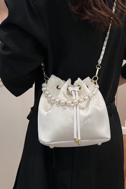 2025 Summer Handheld Pearl Bucket Bag for Women, Chinese-Style Embroidered Crossbody Bag, Niche Minimalist High-End Fashion
