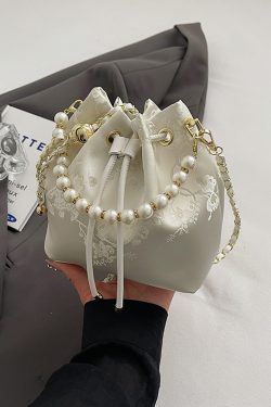 2025 Summer Handheld Pearl Bucket Bag for Women, Chinese-Style Embroidered Crossbody Bag, Niche Minimalist High-End Fashion