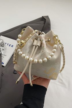 2025 Summer Handheld Pearl Bucket Bag for Women, Chinese-Style Embroidered Crossbody Bag, Niche Minimalist High-End Fashion