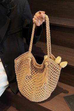 2025 Summer Handmade Knitted Shoulder Bag for Women - Woven Yarn Beach & Travel Bag in Trendy Fashion