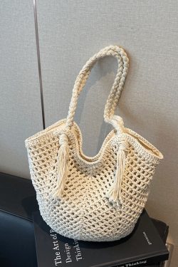 2025 Summer Handmade Knitted Shoulder Bag for Women - Woven Yarn Beach & Travel Bag in Trendy Fashion