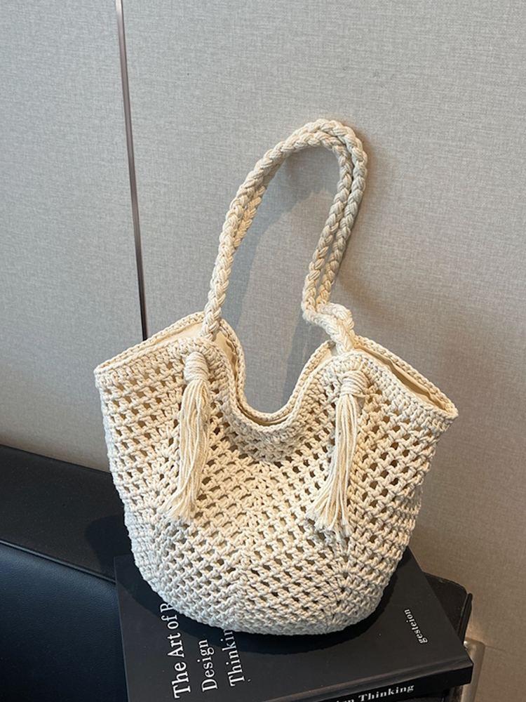 2025 Summer Handmade Knitted Shoulder Bag for Women - Woven Yarn Beach & Travel Bag in Trendy Fashion 2025 Summer Handmade Knitted Shoulder Bag for Women - Woven Yarn Beach & Travel Bag in Trendy Fashion