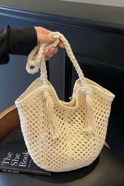 2025 Summer Handmade Knitted Shoulder Bag for Women - Woven Yarn Beach & Travel Bag in Trendy Fashion