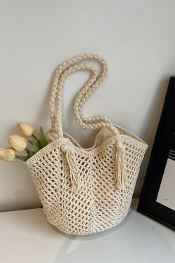 2025 Summer Handmade Knitted Shoulder Bag for Women - Woven Yarn Beach & Travel Bag in Trendy Fashion