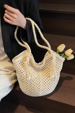 2025 Summer Handmade Knitted Shoulder Bag for Women - Woven Yarn Beach & Travel Bag in Trendy Fashion
