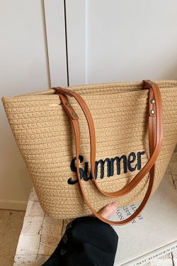 2025 Summer Large Capacity Woven Shoulder Bag for Women - Casual Trendy Beach Bag, Versatile Vacation Tote