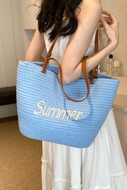2025 Summer Large Capacity Woven Shoulder Bag for Women - Casual Trendy Beach Bag, Versatile Vacation Tote