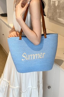 2025 Summer Large Capacity Woven Shoulder Bag for Women - Casual Trendy Beach Bag, Versatile Vacation Tote