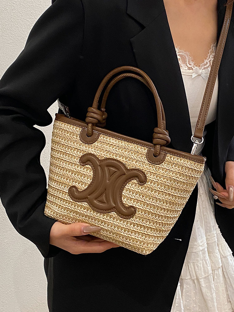 2025 Summer Minimalist Straw Bucket Tote Bag for Women - Casual Crossbody Beach Vacation Essential 2025 Summer Minimalist Straw Bucket Tote Bag for Women - Casual Crossbody Beach Vacation Essential
