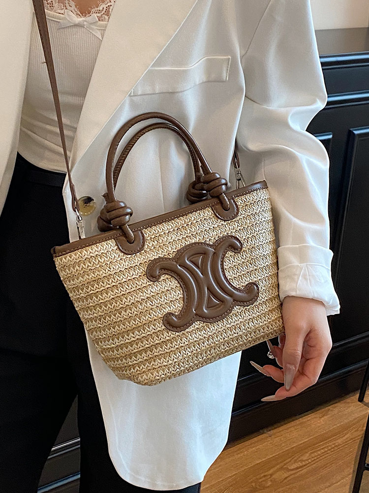 2025 Summer Minimalist Straw Bucket Tote Bag for Women - Casual Crossbody Beach Vacation Essential 2025 Summer Minimalist Straw Bucket Tote Bag for Women - Casual Crossbody Beach Vacation Essential