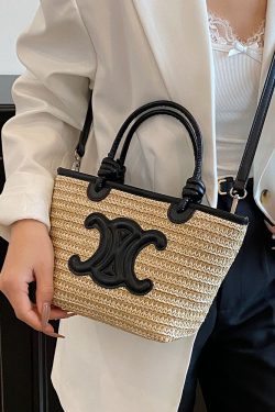 2025 Summer Minimalist Straw Bucket Tote Bag for Women - Casual Crossbody Beach Vacation Essential