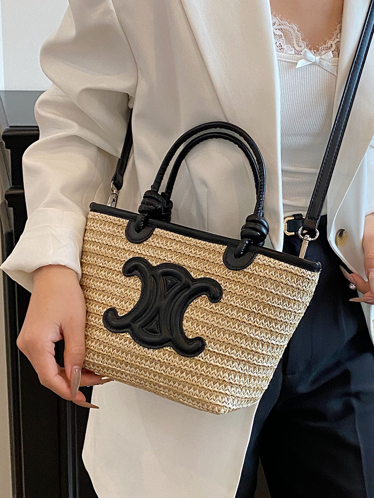 2025 Summer Minimalist Straw Bucket Tote Bag for Women - Casual Crossbody Beach Vacation Essential 2025 Summer Minimalist Straw Bucket Tote Bag for Women - Casual Crossbody Beach Vacation Essential