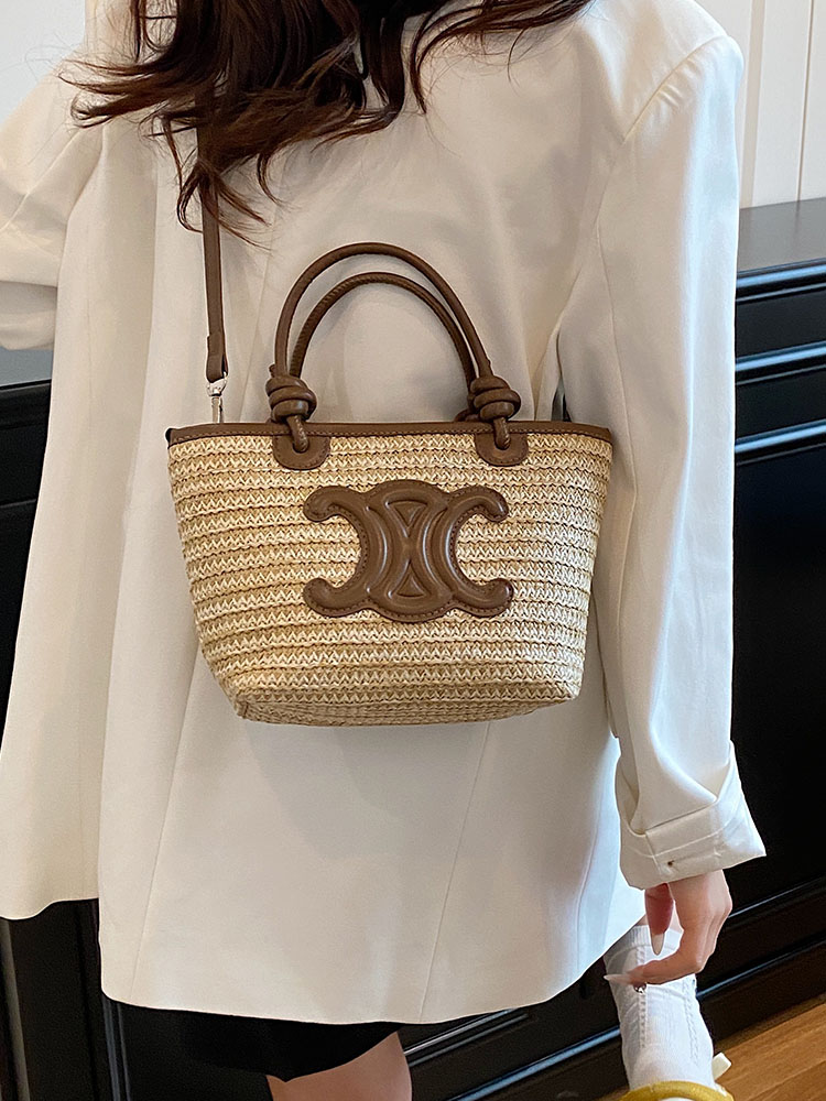 2025 Summer Minimalist Straw Bucket Tote Bag for Women - Casual Crossbody Beach Vacation Essential 2025 Summer Minimalist Straw Bucket Tote Bag for Women - Casual Crossbody Beach Vacation Essential
