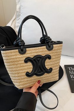 2025 Summer Minimalist Straw Bucket Tote Bag for Women - Casual Crossbody Beach Vacation Essential