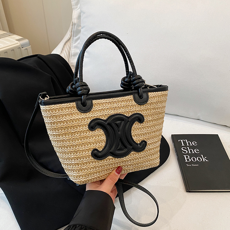 2025 Summer Minimalist Straw Bucket Tote Bag for Women - Casual Crossbody Beach Vacation Essential 2025 Summer Minimalist Straw Bucket Tote Bag for Women - Casual Crossbody Beach Vacation Essential