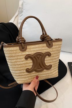 2025 Summer Minimalist Straw Bucket Tote Bag for Women - Casual Crossbody Beach Vacation Essential