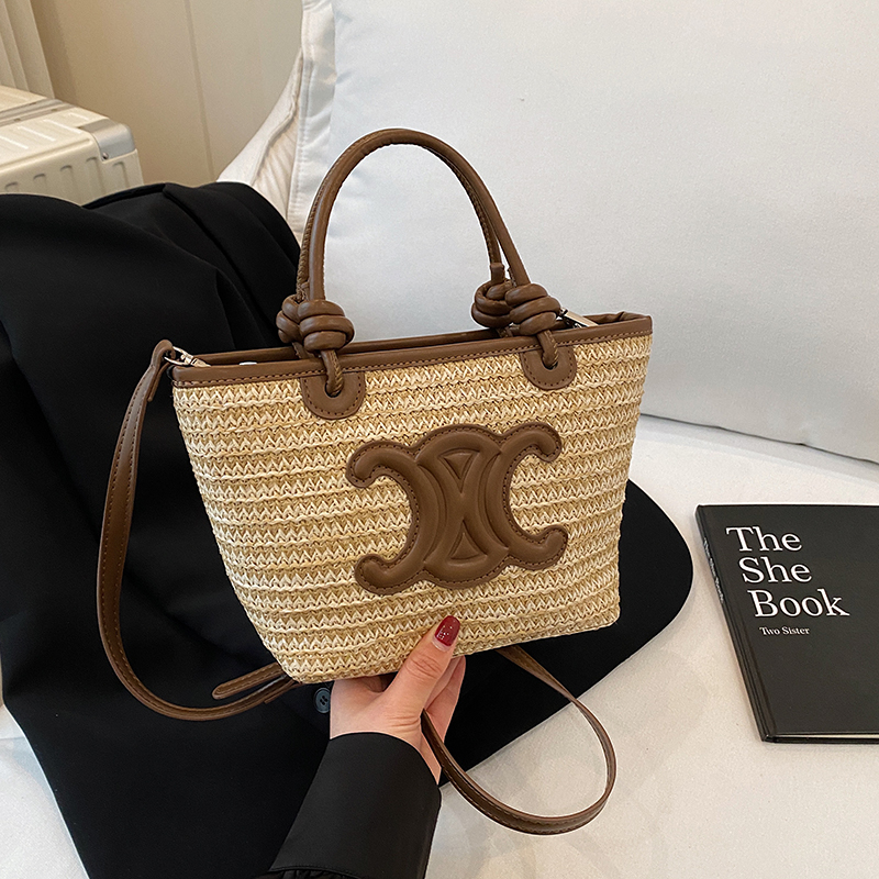 2025 Summer Minimalist Straw Bucket Tote Bag for Women - Casual Crossbody Beach Vacation Essential 2025 Summer Minimalist Straw Bucket Tote Bag for Women - Casual Crossbody Beach Vacation Essential