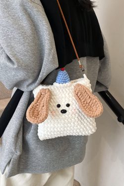 2025 Summer Quirky Cute Knitted Dog Mini Crossbody Phone Bag for Women - Trendy Fashion Accessory