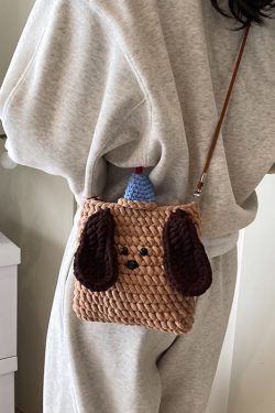 2025 Summer Quirky Cute Knitted Dog Mini Crossbody Phone Bag for Women - Trendy Fashion Accessory