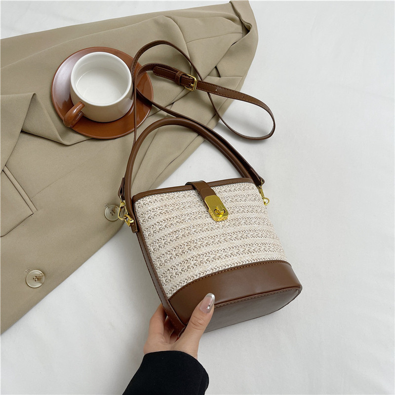 2025 Summer Rainbow Striped Woven Straw Bucket Bag for Women - High-End Crossbody Tote Bag 2025 Summer Rainbow Striped Woven Straw Bucket Bag for Women - High-End Crossbody Tote Bag