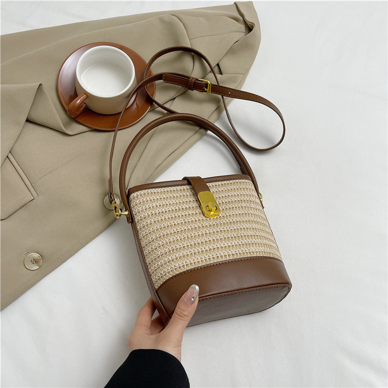 2025 Summer Rainbow Striped Woven Straw Bucket Bag for Women - High-End Crossbody Tote Bag 2025 Summer Rainbow Striped Woven Straw Bucket Bag for Women - High-End Crossbody Tote Bag