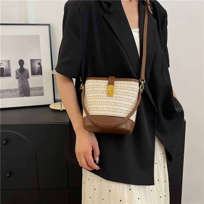 2025 Summer Rainbow Striped Woven Straw Bucket Bag for Women - High-End Crossbody Tote Bag 2025 Summer Rainbow Striped Woven Straw Bucket Bag for Women - High-End Crossbody Tote Bag