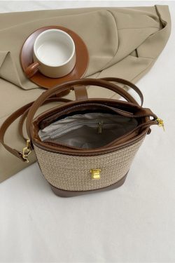 2025 Summer Rainbow Striped Woven Straw Bucket Bag for Women - High-End Crossbody Tote Bag