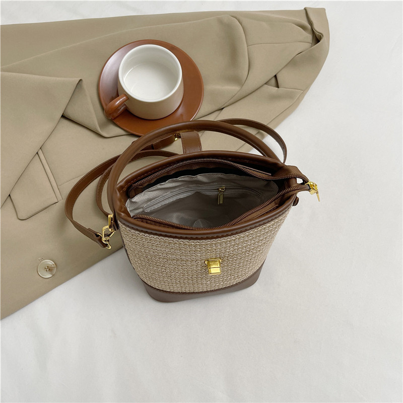 2025 Summer Rainbow Striped Woven Straw Bucket Bag for Women - High-End Crossbody Tote Bag 2025 Summer Rainbow Striped Woven Straw Bucket Bag for Women - High-End Crossbody Tote Bag