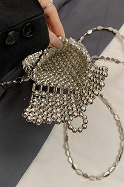 2025 Summer Silver Bead Mini Crossbody Bag for Women - High-End Phone Bag with Chic Niche Design