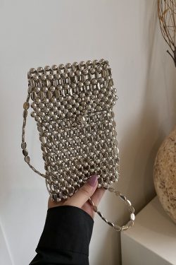 2025 Summer Silver Bead Mini Crossbody Bag for Women - High-End Phone Bag with Chic Niche Design