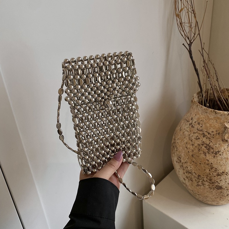 2025 Summer Silver Bead Mini Crossbody Bag for Women - High-End Phone Bag with Chic Niche Design 2025 Summer Silver Bead Mini Crossbody Bag for Women - High-End Phone Bag with Chic Niche Design