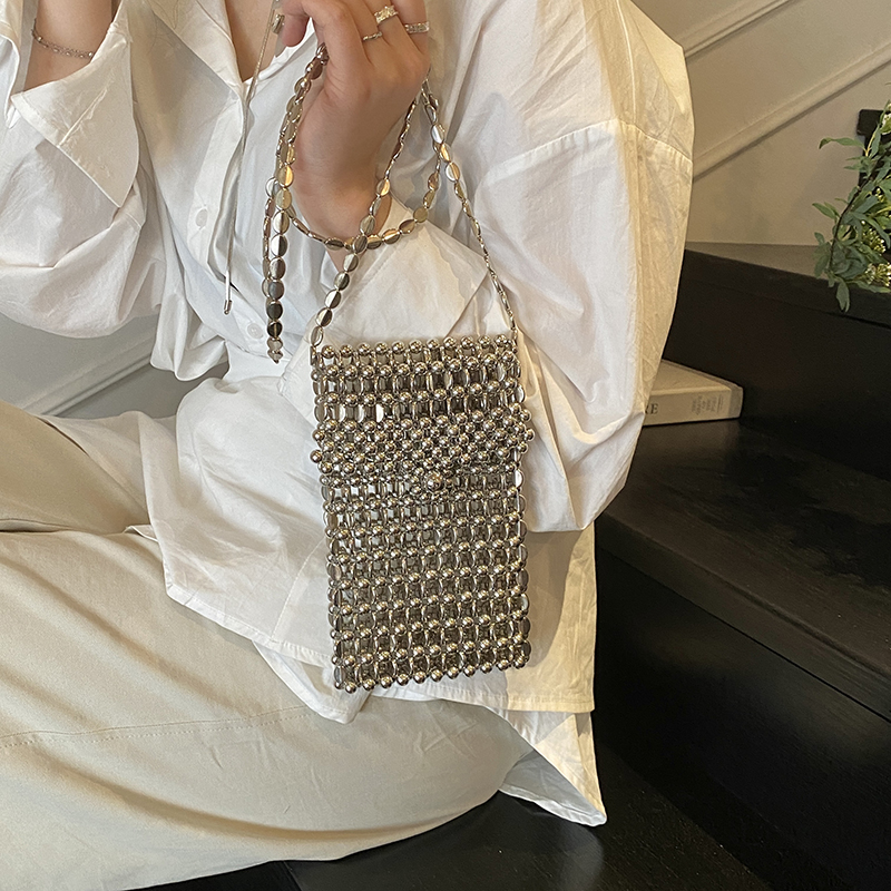 2025 Summer Silver Bead Mini Crossbody Bag for Women - High-End Phone Bag with Chic Niche Design 2025 Summer Silver Bead Mini Crossbody Bag for Women - High-End Phone Bag with Chic Niche Design