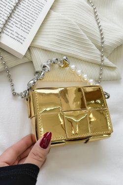 2025 Summer Silver Diagonal Mini Crossbody Bag for Women - Trendy Chain Handbag for Lipstick and Essentials